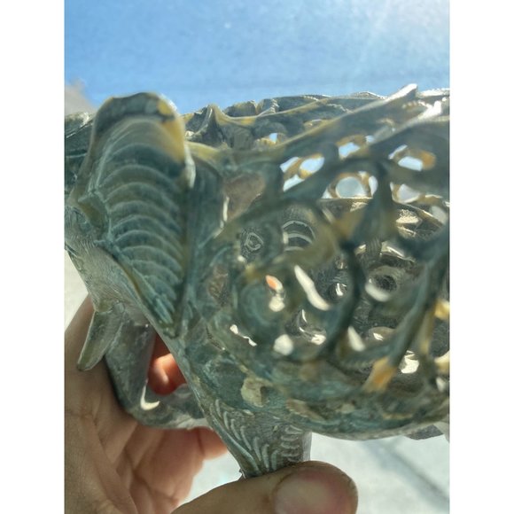 Indian Hand Carved Soapstone Elephant Undercut Double Layered Home Decor - Picture 10 of 11
